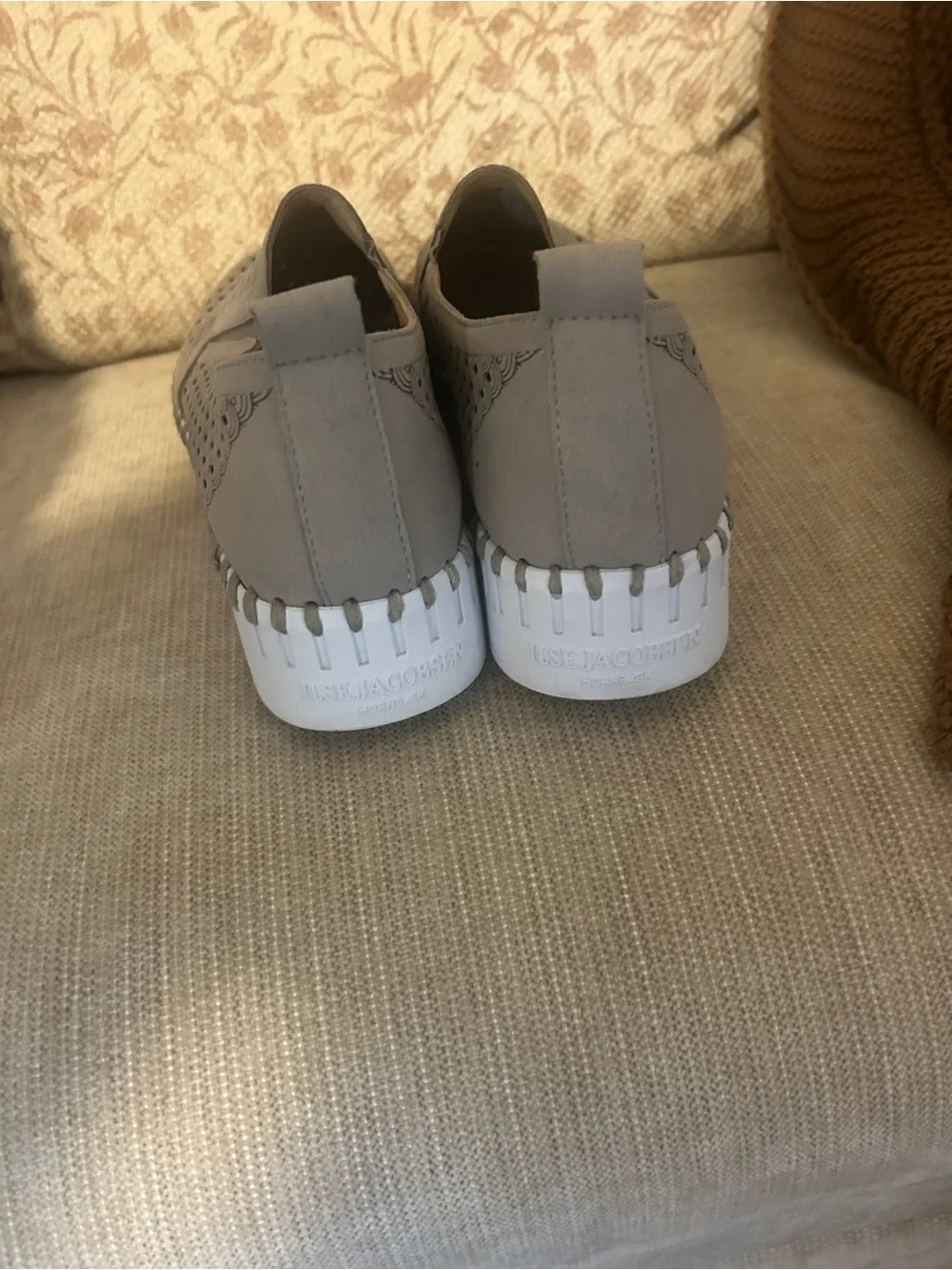 Ilse Jacobsen Tulip Taupe Laser Cut Slip On Sneakers Comfort Shoes Size 38